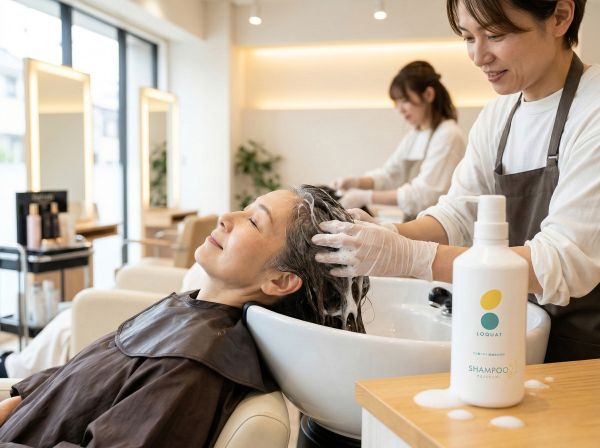 美容室でシャンプーをされている女性